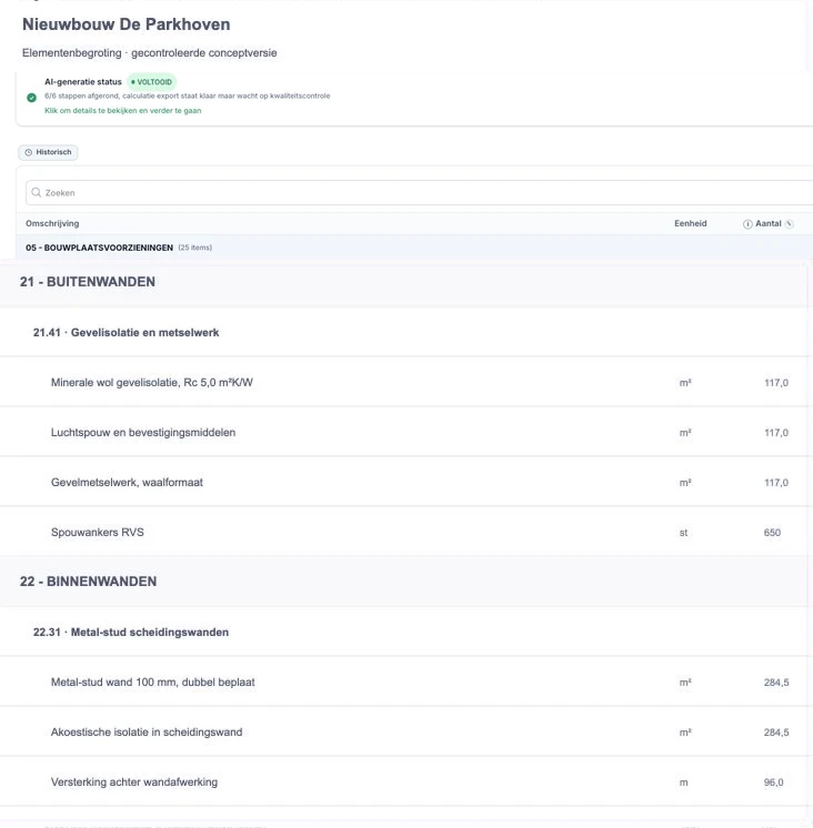 Conceptcalculaties genereren in Baudex.
