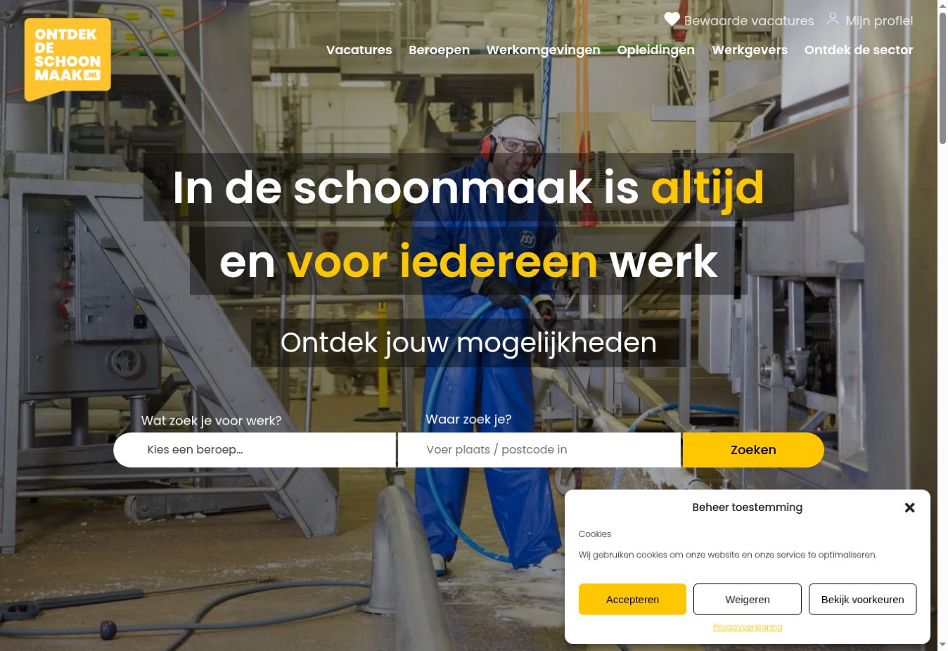 Zoekroute op de homepage van Ontdek de Schoonmaak.
