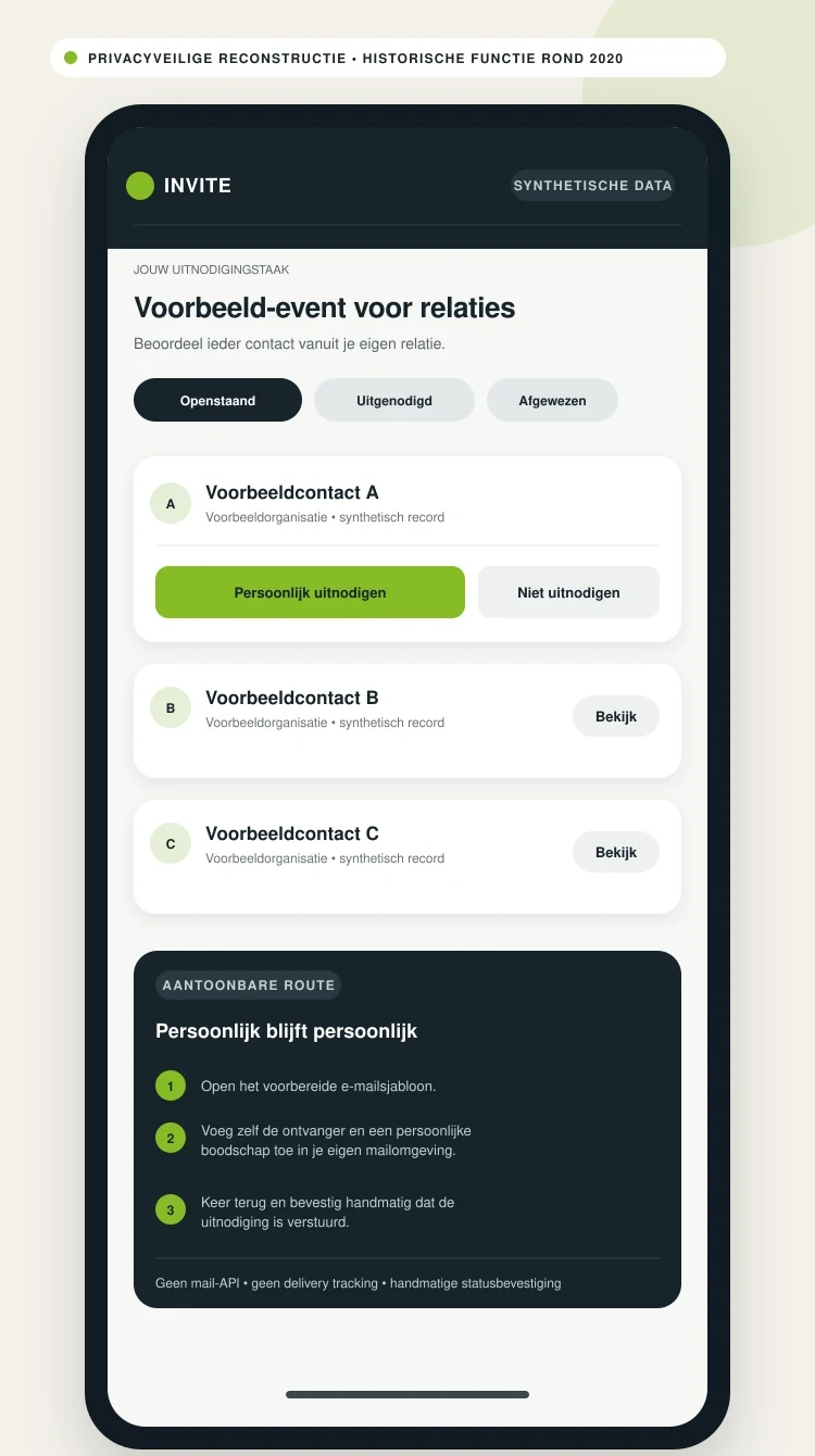 Privacyveilige reconstructie van de mobiele contact-ownertaak met beoordeling en statusbevestiging