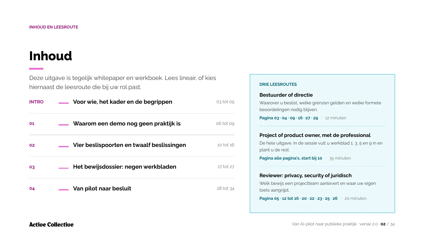 Voorbeeldpagina uit Van AI-pilot naar publieke praktijk