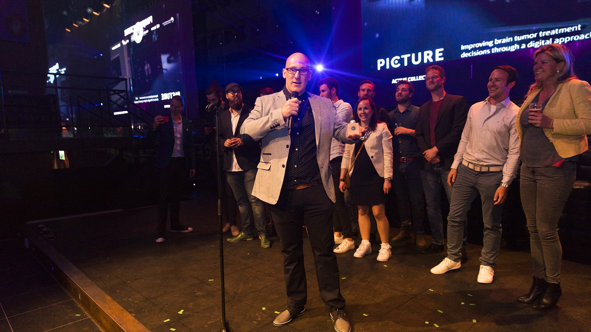 Het Project PICTURE-team op het podium tijdens de SpinAwards 2018