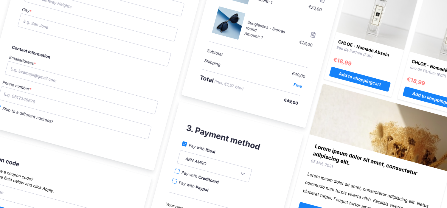 Screenshots van een checkout proces