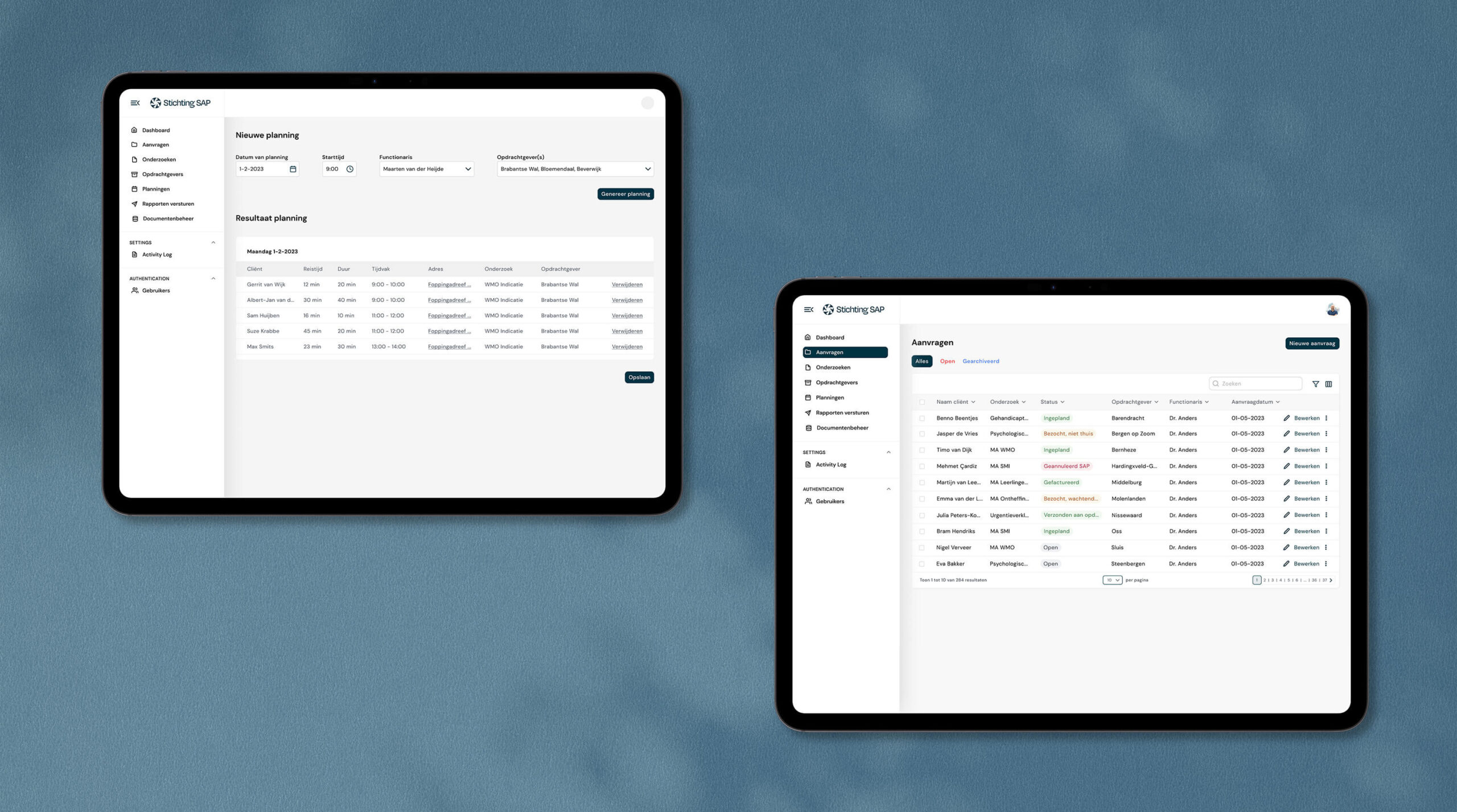 Mockup van het maatwerk-ERP-systeem van Stichting SAP