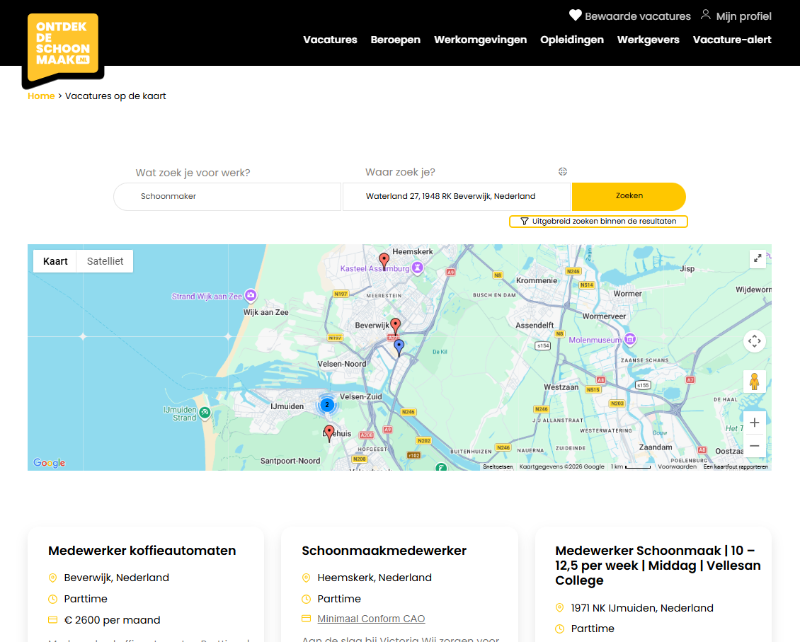 De interactieve vacaturekaart van Ontdek de Schoonmaak